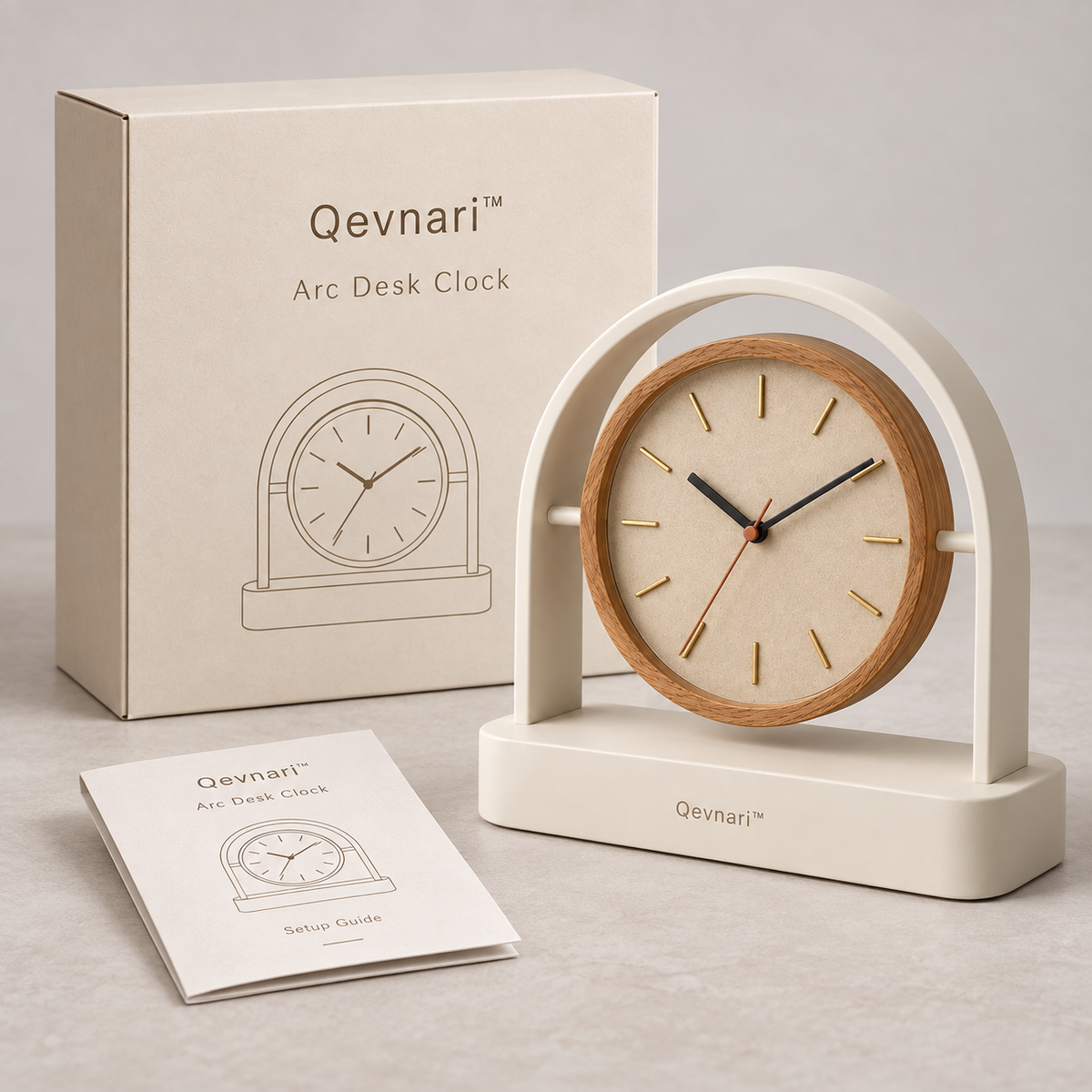 Arc Desk Clock — Warm Oak
