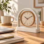 Arc Desk Clock — Warm Oak